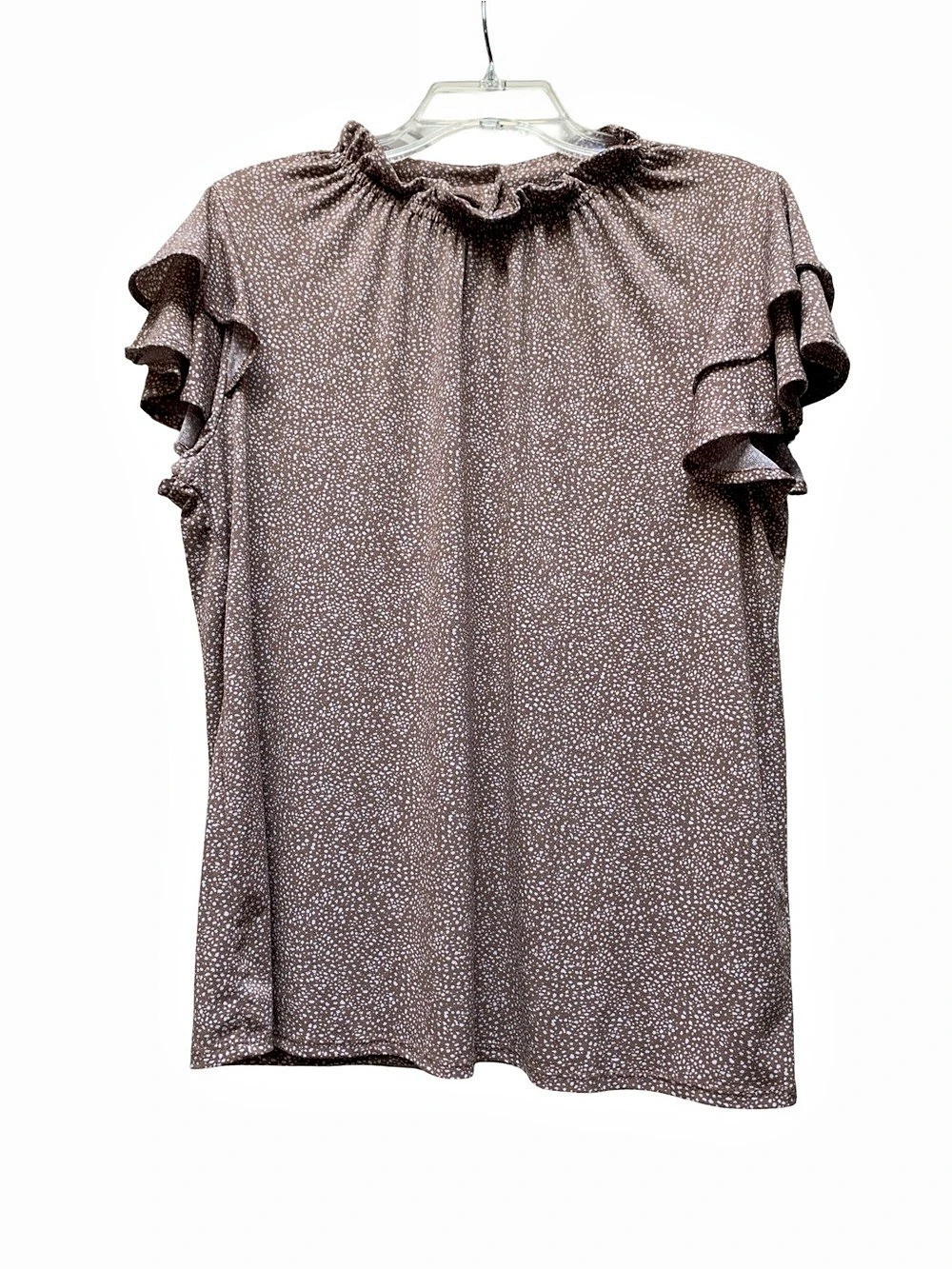 Adrianna Papell Animal Print Ruffle Sleeve Blouse in Brown Size Large
